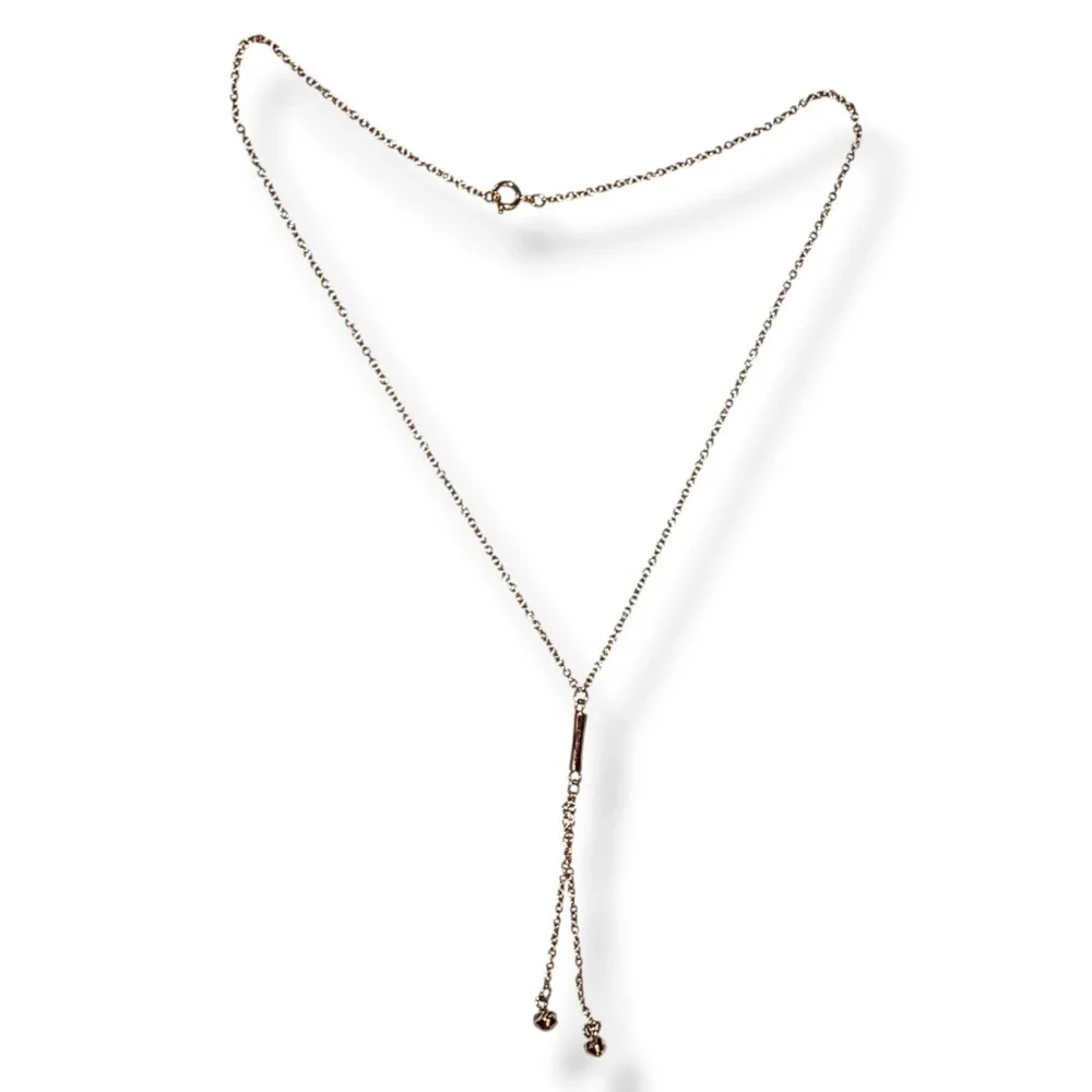Vintage Gold Tone Dainty Y Drop Lariat Necklace Tassel Ball Ends 16in Minimalist